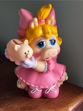 1989 miss piggy piggy bank Pink Piglet Kids Toy muppet babies muppets